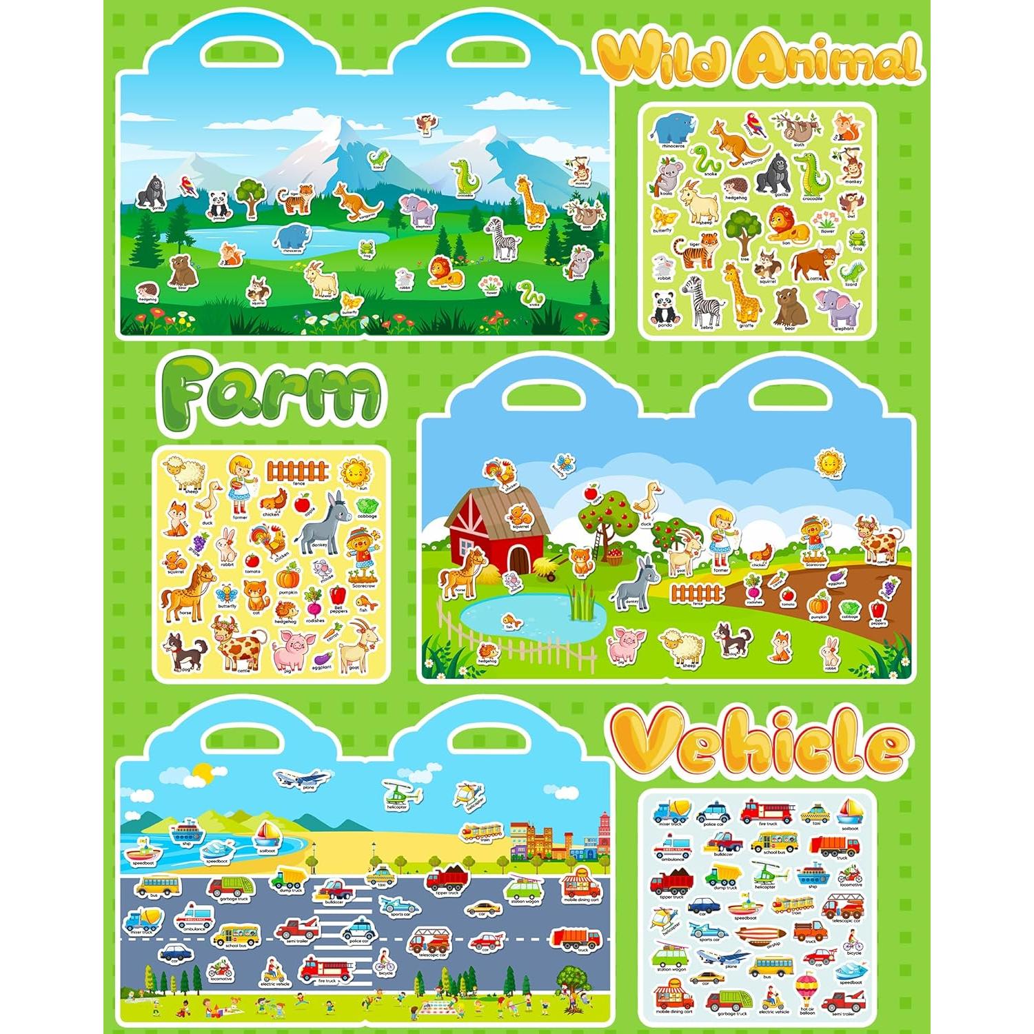 Libro de Pegatinas Reutilizables Walenced 6 Temas 2-4 Años