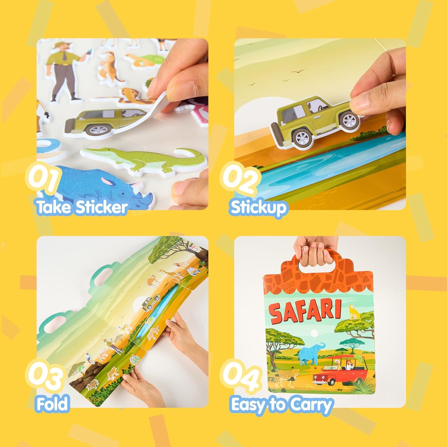 Libro de Pegatinas Reutilizables JOYIN Safari 3D para Niños