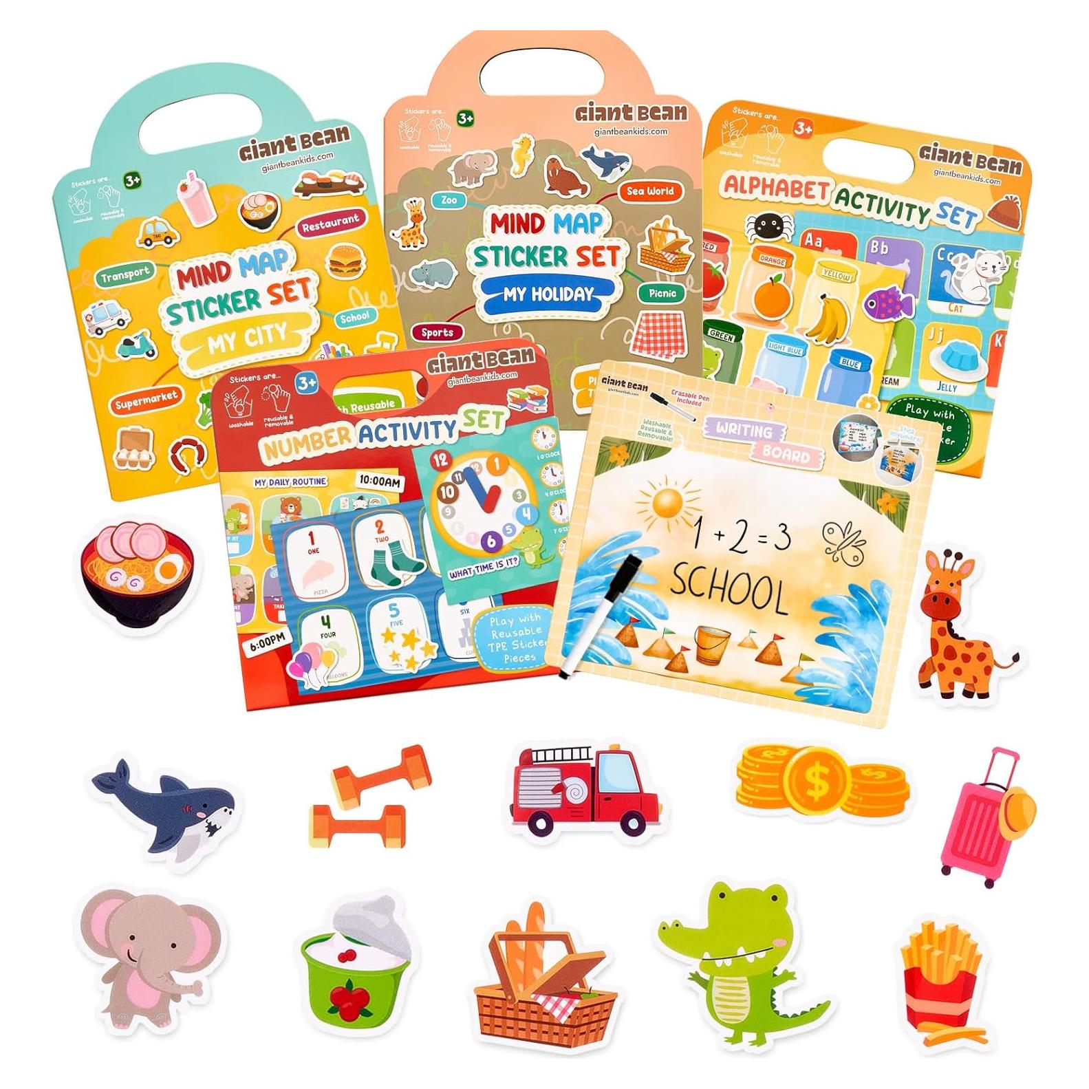 Libro de Pegatinas Reutilizables Giant Bean - 4 Temas Educativos