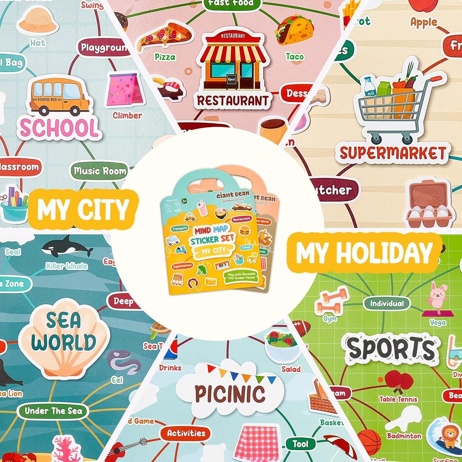 Libro de Pegatinas Reutilizables Giant Bean - 4 Temas Educativos