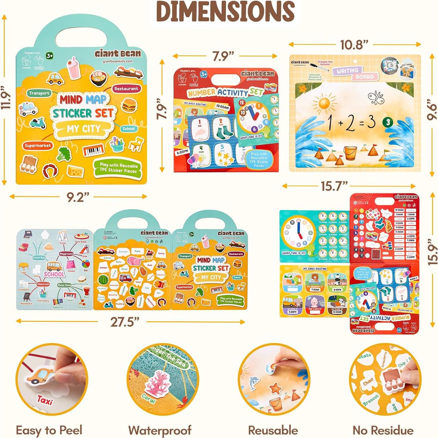 Libro de Pegatinas Reutilizables Giant Bean - 4 Temas Educativos