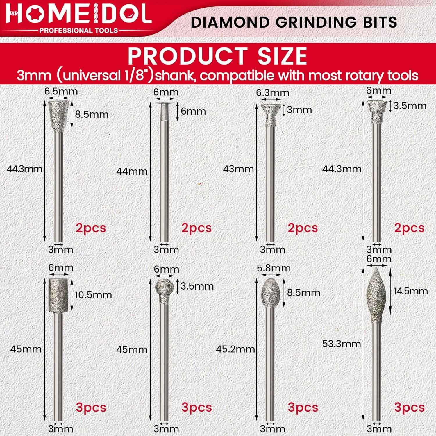 Juego de 20 Puntas de Diamante HOMEIDOL para Dremel 3 mm