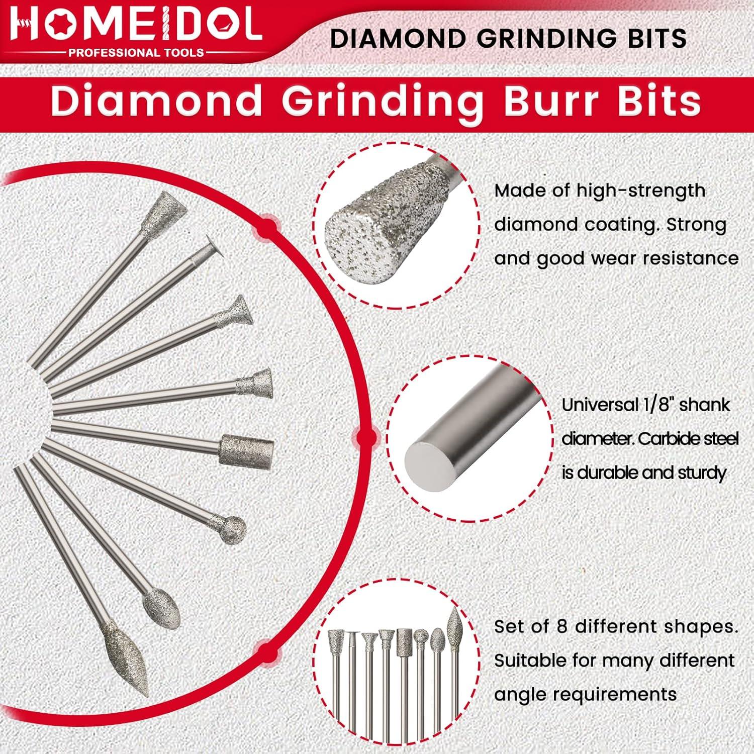 Juego de 20 Puntas de Diamante HOMEIDOL para Dremel 3 mm