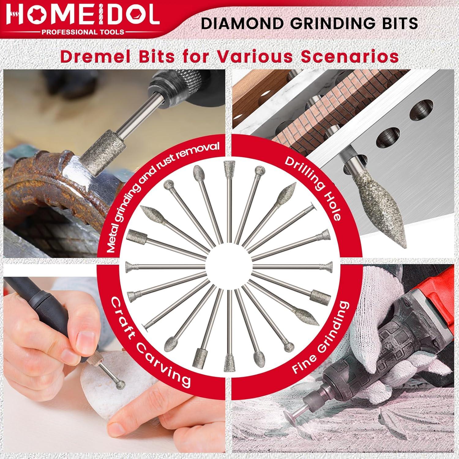 Juego de 20 Puntas de Diamante HOMEIDOL para Dremel 3 mm