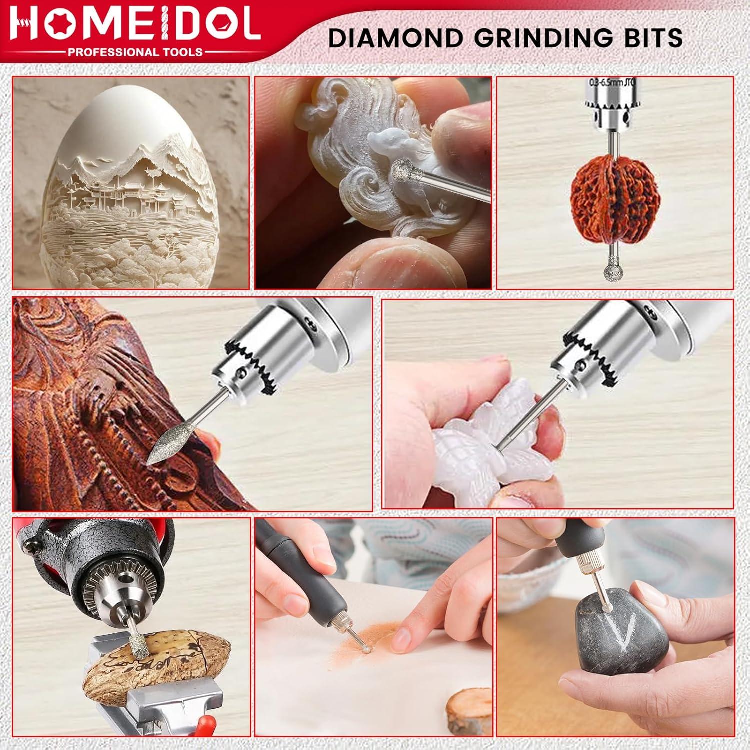 Juego de 20 Puntas de Diamante HOMEIDOL para Dremel 3 mm