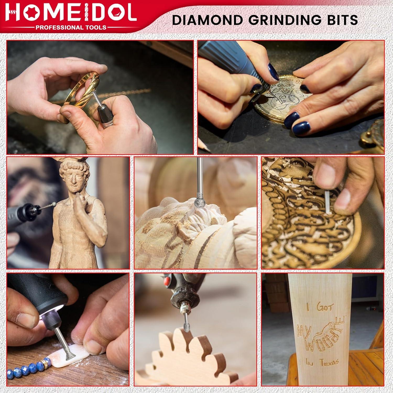 Juego de 20 Puntas de Diamante HOMEIDOL para Dremel 3 mm