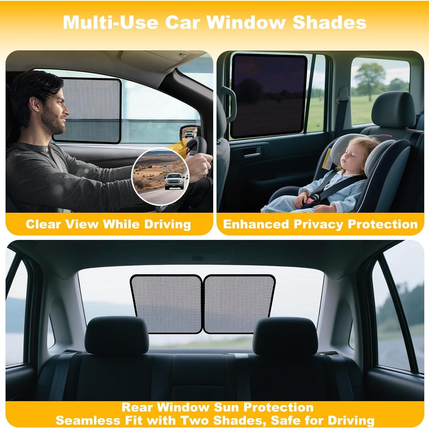 Sombrillas para Ventanas de Auto XCBYT - Paquete de 4, UV y Privacidad