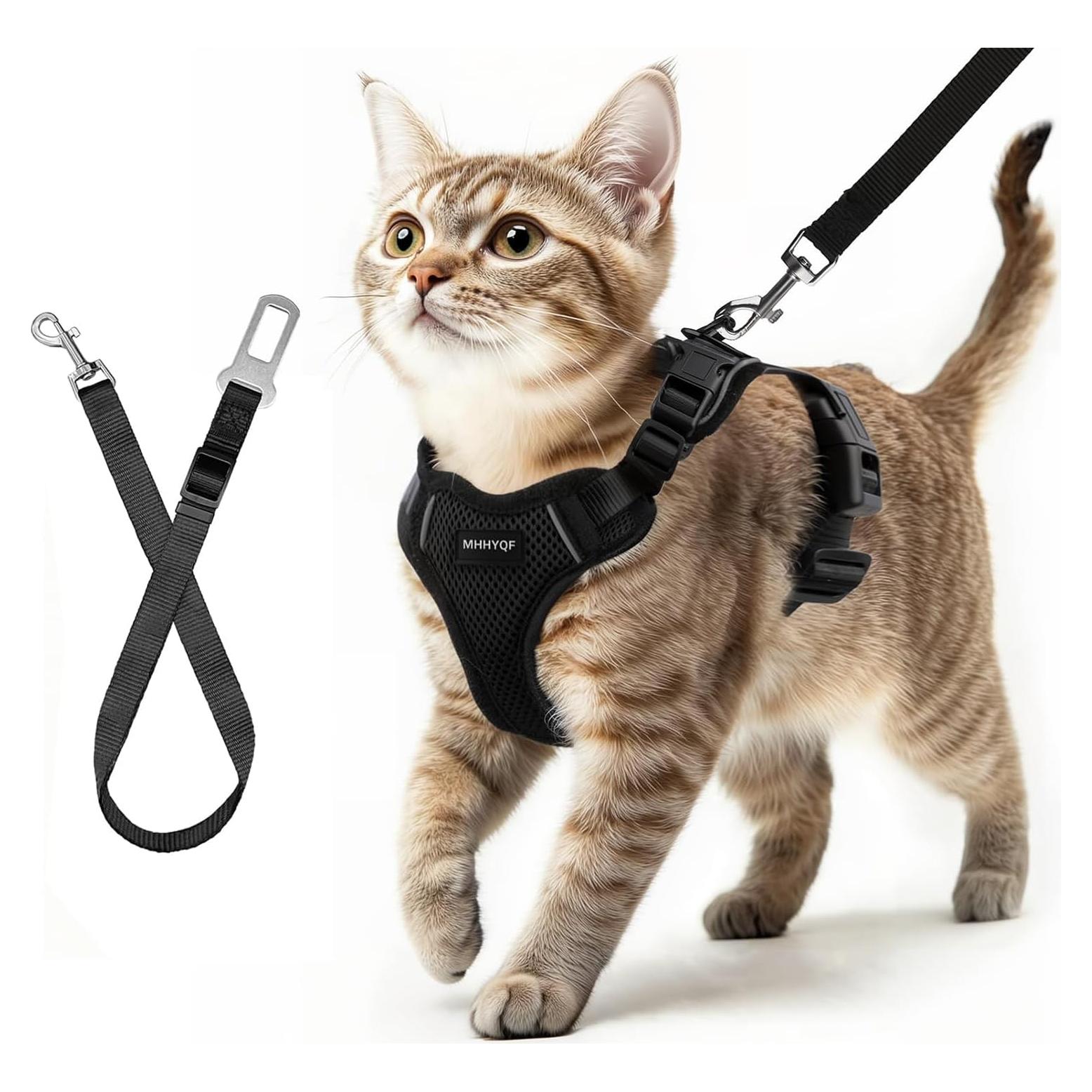 Arnés y Correa para Gatos MHHYQF Ajustable Negro S