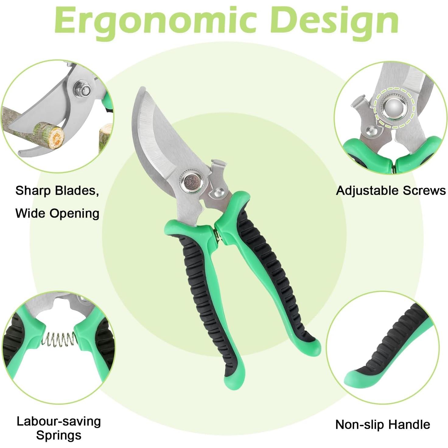 Juego de 6 Tijeras de Jardinería RX-192 con Guantes y Bolsa