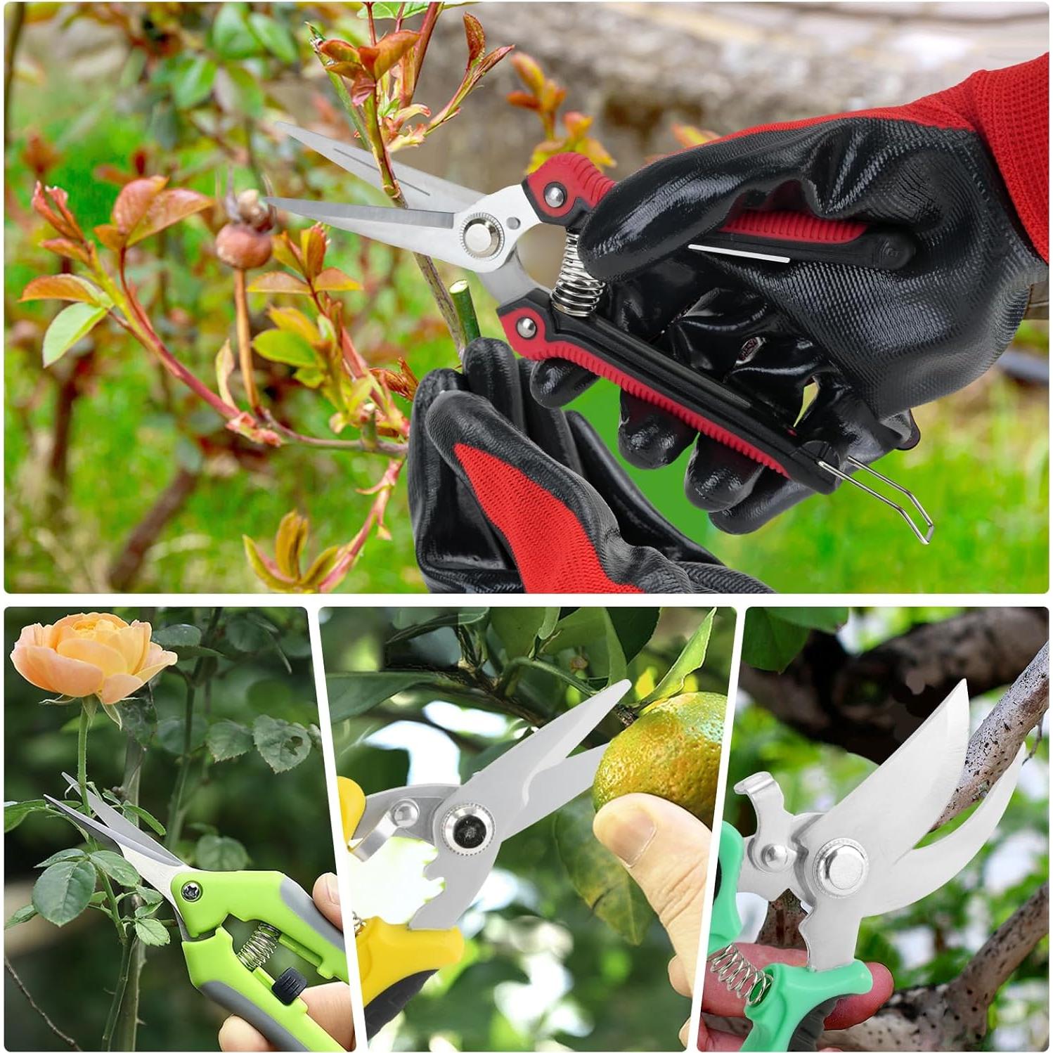 Juego de 6 Tijeras de Jardinería RX-192 con Guantes y Bolsa