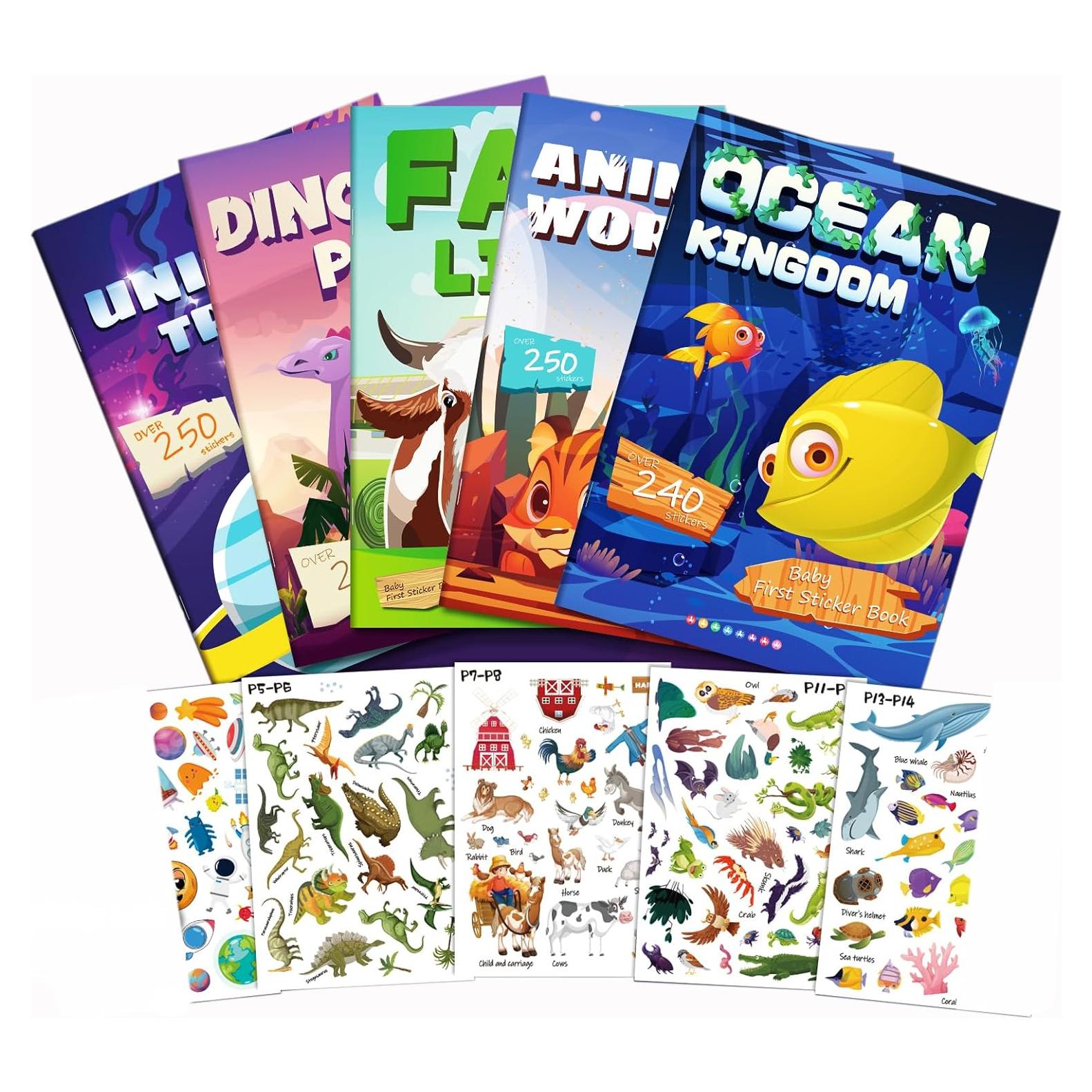 Libro de Stickers para Niños Yakison, Set de 5, 1310+ Stickers de Dinosaurios