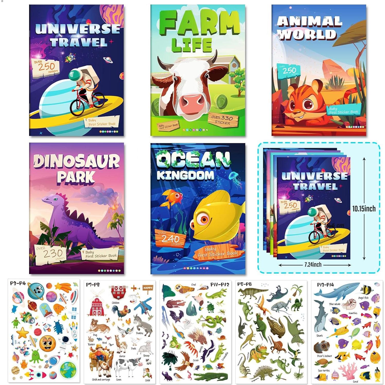 Libro de Stickers para Niños Yakison, Set de 5, 1310+ Stickers de Dinosaurios