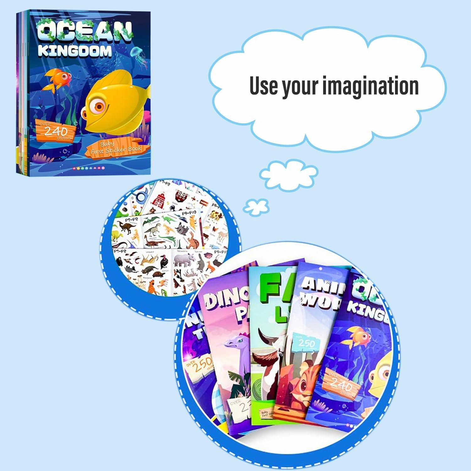 Libro de Stickers para Niños Yakison, Set de 5, 1310+ Stickers de Dinosaurios