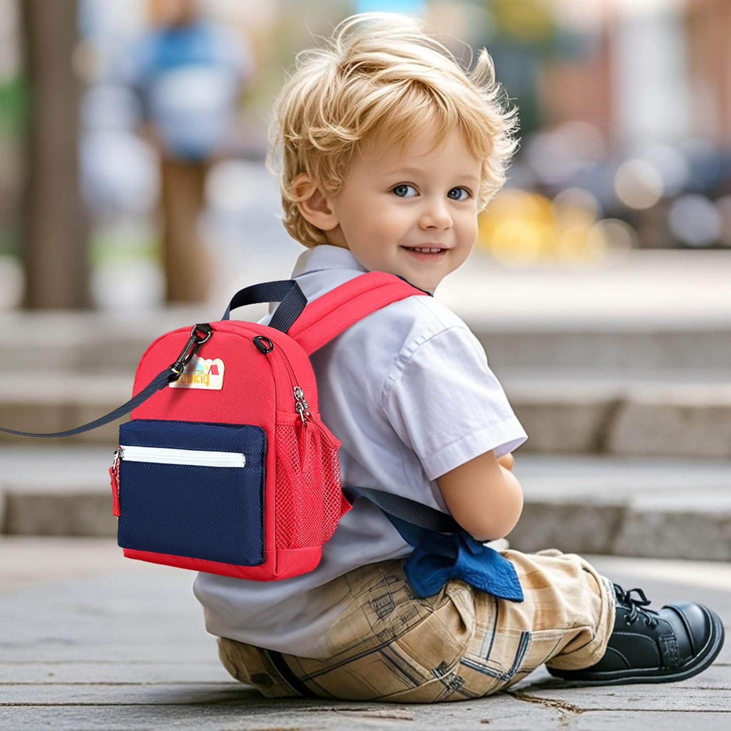 Mochila Infantil con Correa Seguridad Rojo y Azul Marino 23cm