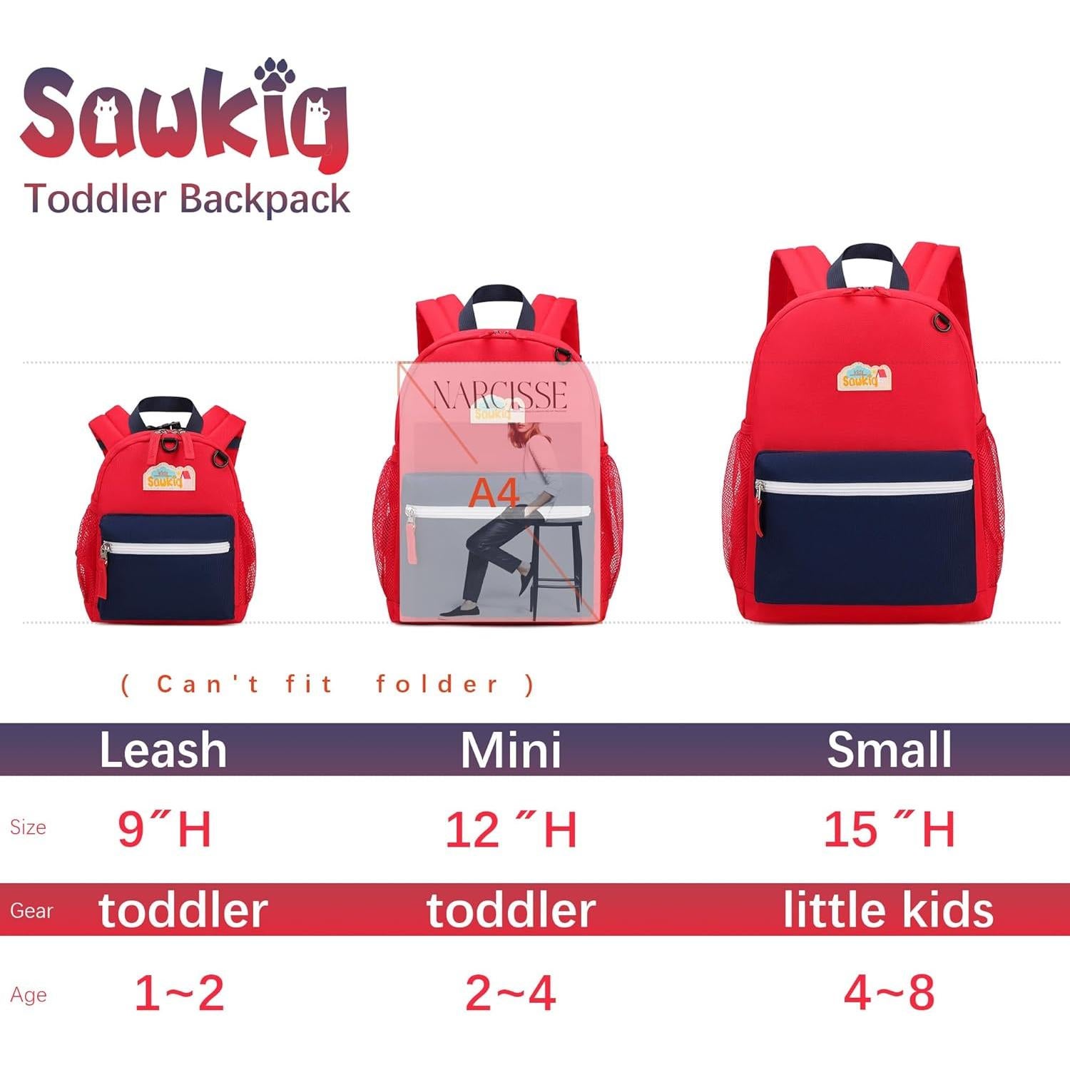 Mochila Infantil con Correa Seguridad Rojo y Azul Marino 23cm