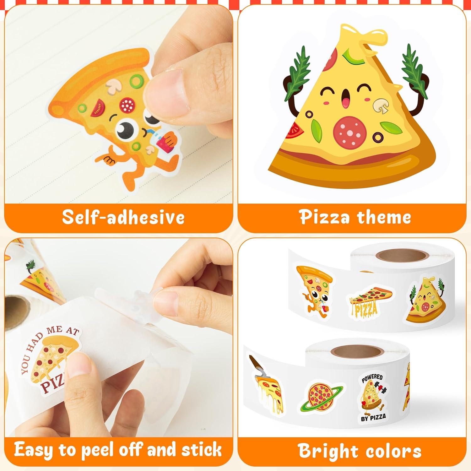 Haooryx Rollo de Pegatinas de Pizza - 1000 Piezas Reutilizables