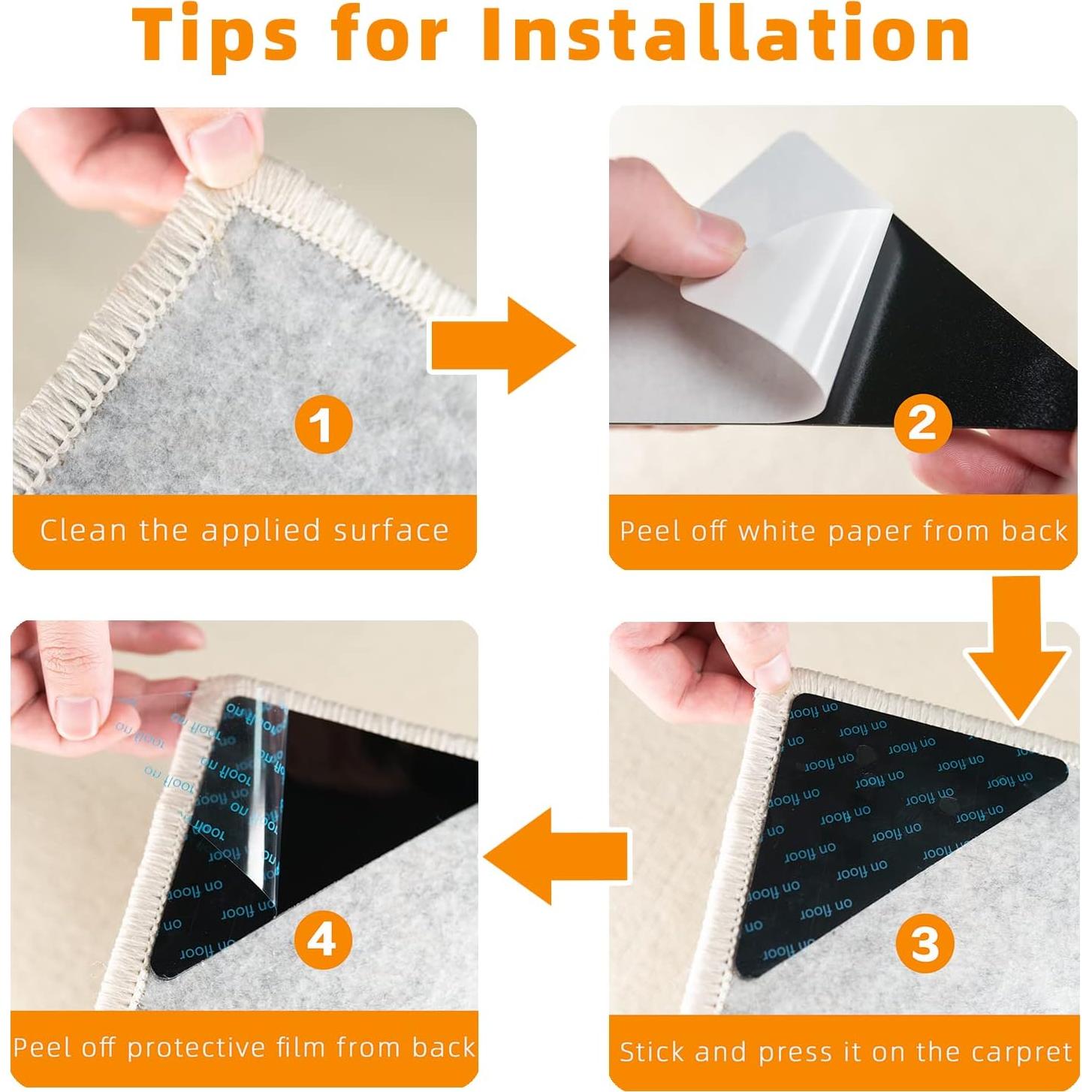 Cinta Antideslizante para Alfombra Elsoteno - 8 Pcs, Negra