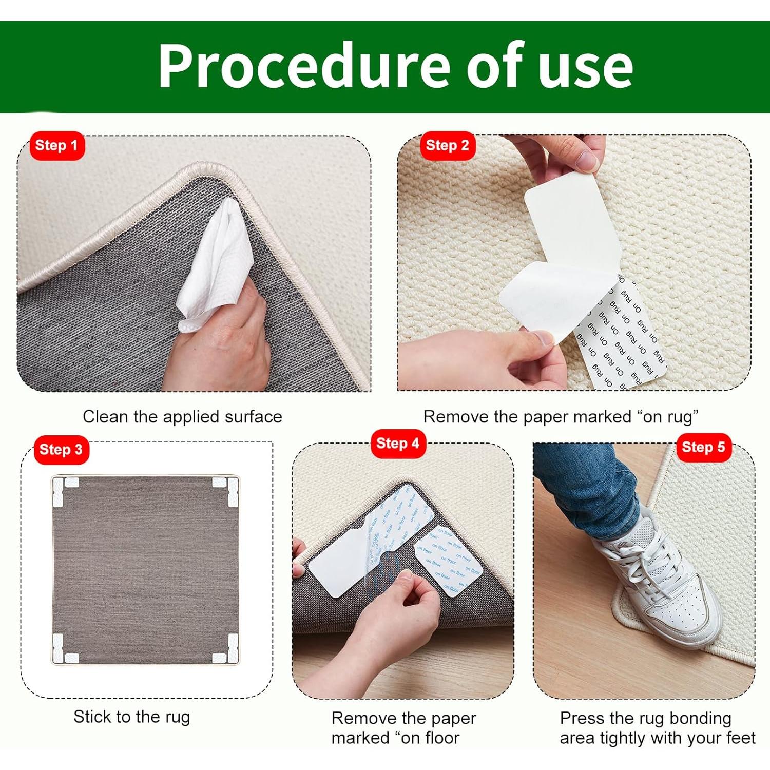 Cinta Antideslizante para Alfombra Sahhika - 12 Piezas Reutilizables