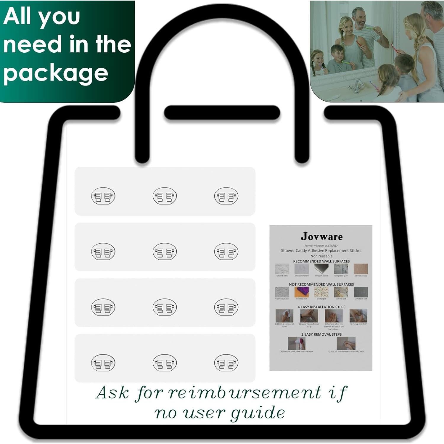 Tiras Adhesivas Transparentes Jovware para Ducha 4 Piezas