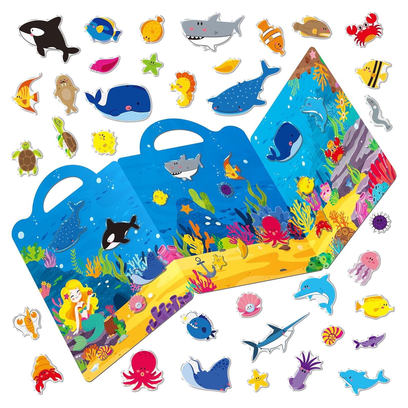 Libro de Pegatinas de Gel Hebayy 36 Animales Marinos Reutilizables