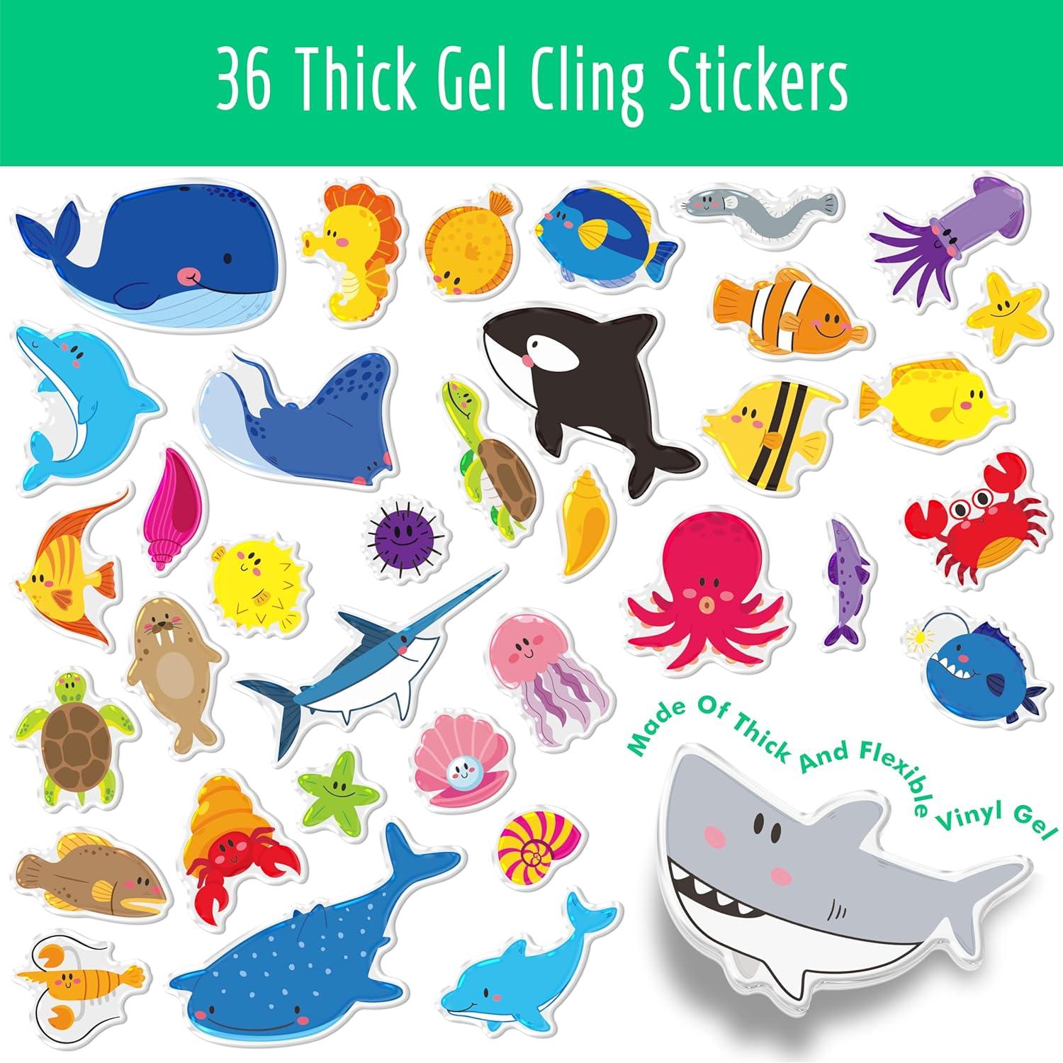 Libro de Pegatinas de Gel Hebayy 36 Animales Marinos Reutilizables