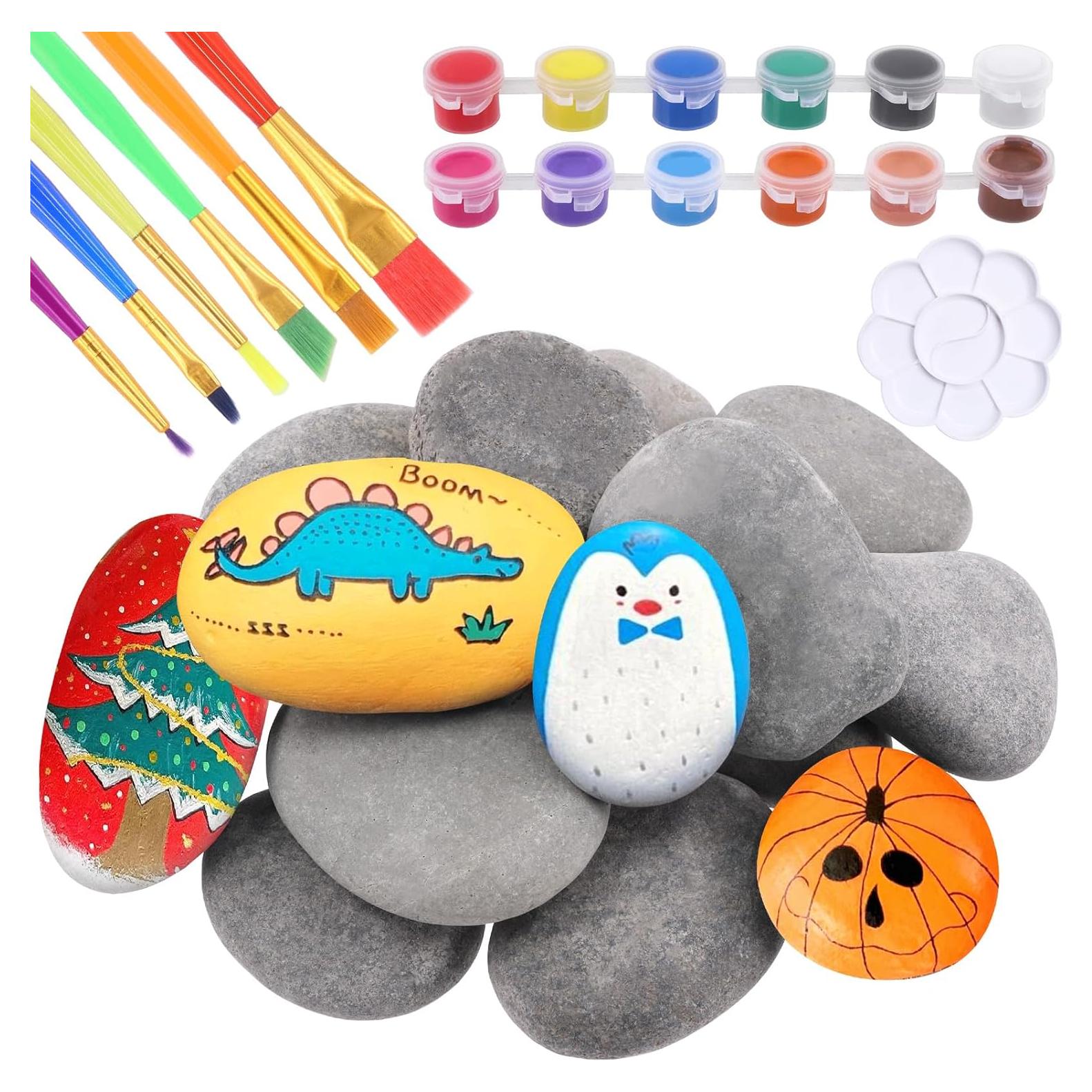 Kit de Pintura de Rocas Glarks 34Pcs - 15 Rocas Planas 5-7cm