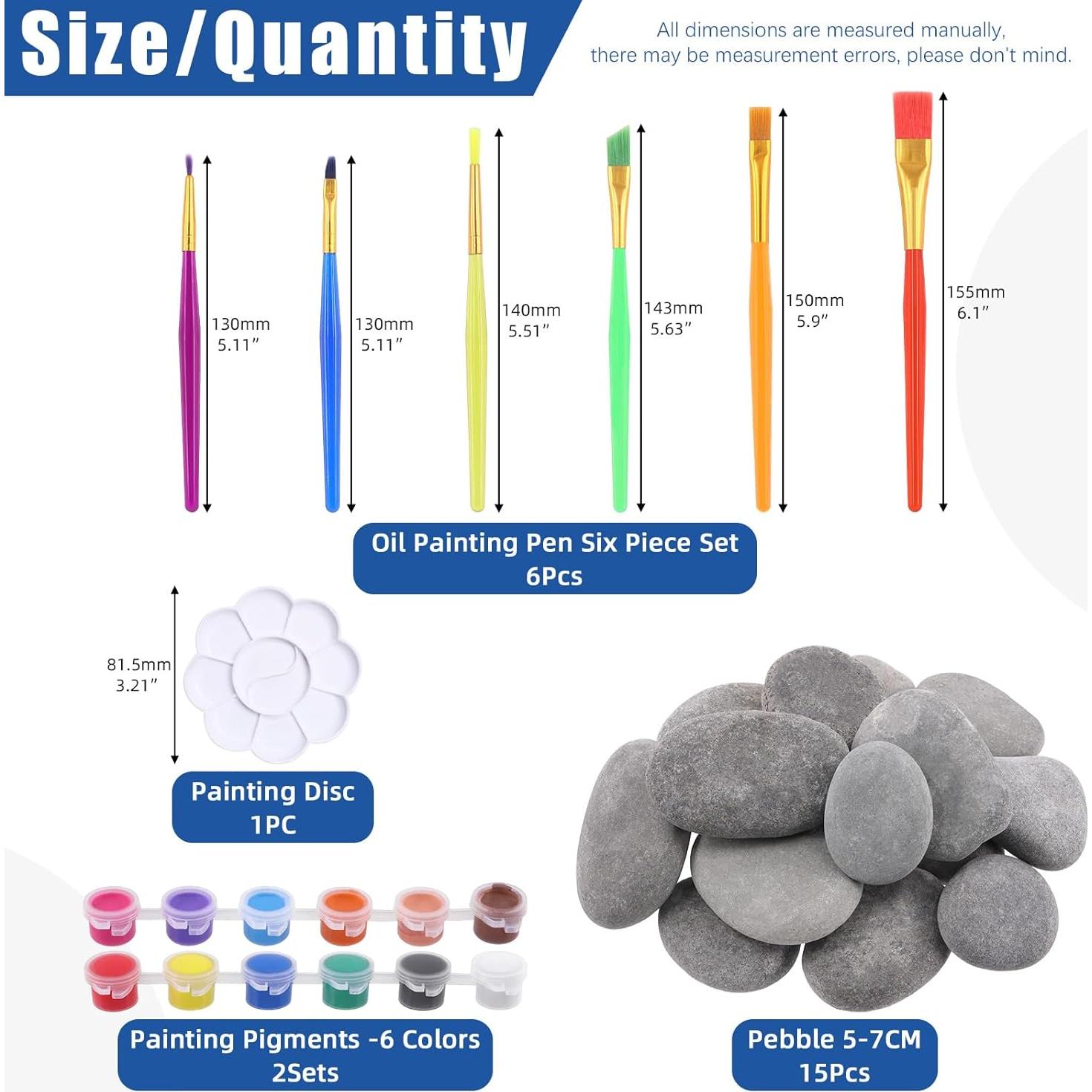 Kit de Pintura de Rocas Glarks 34Pcs - 15 Rocas Planas 5-7cm