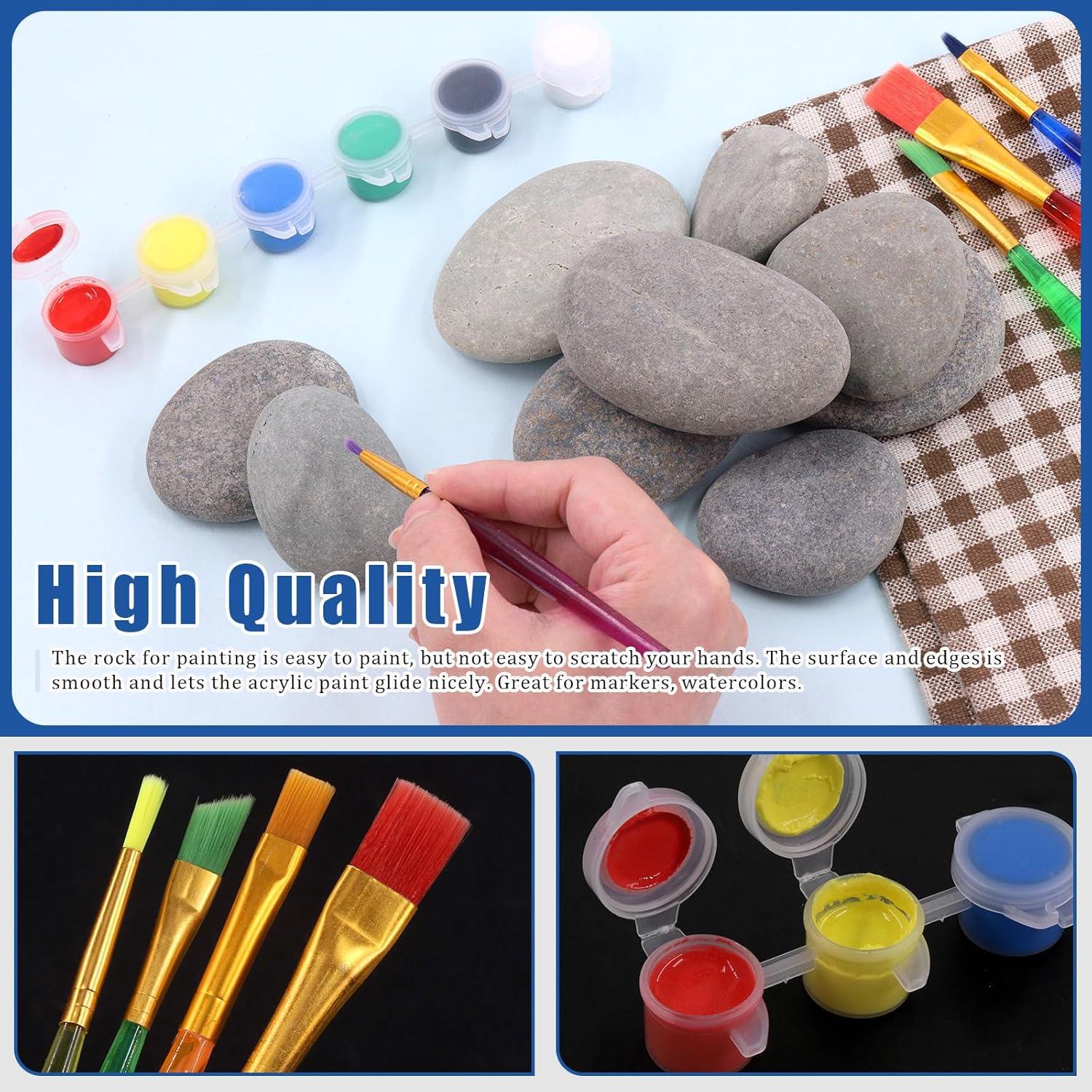 Kit de Pintura de Rocas Glarks 34Pcs - 15 Rocas Planas 5-7cm