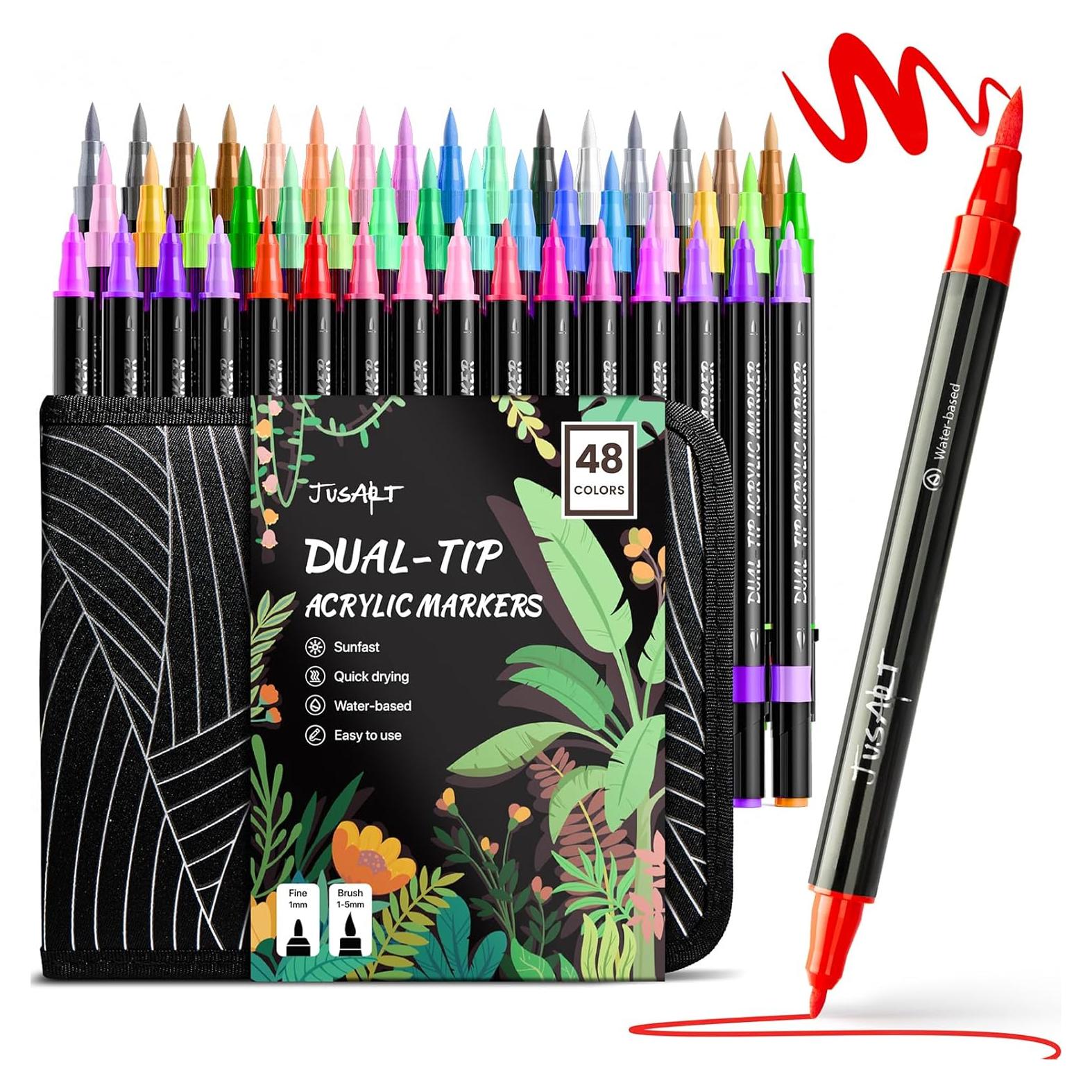 Juego de 48 Marcadores Acrílicos JusArt Doble Punta Multicolor