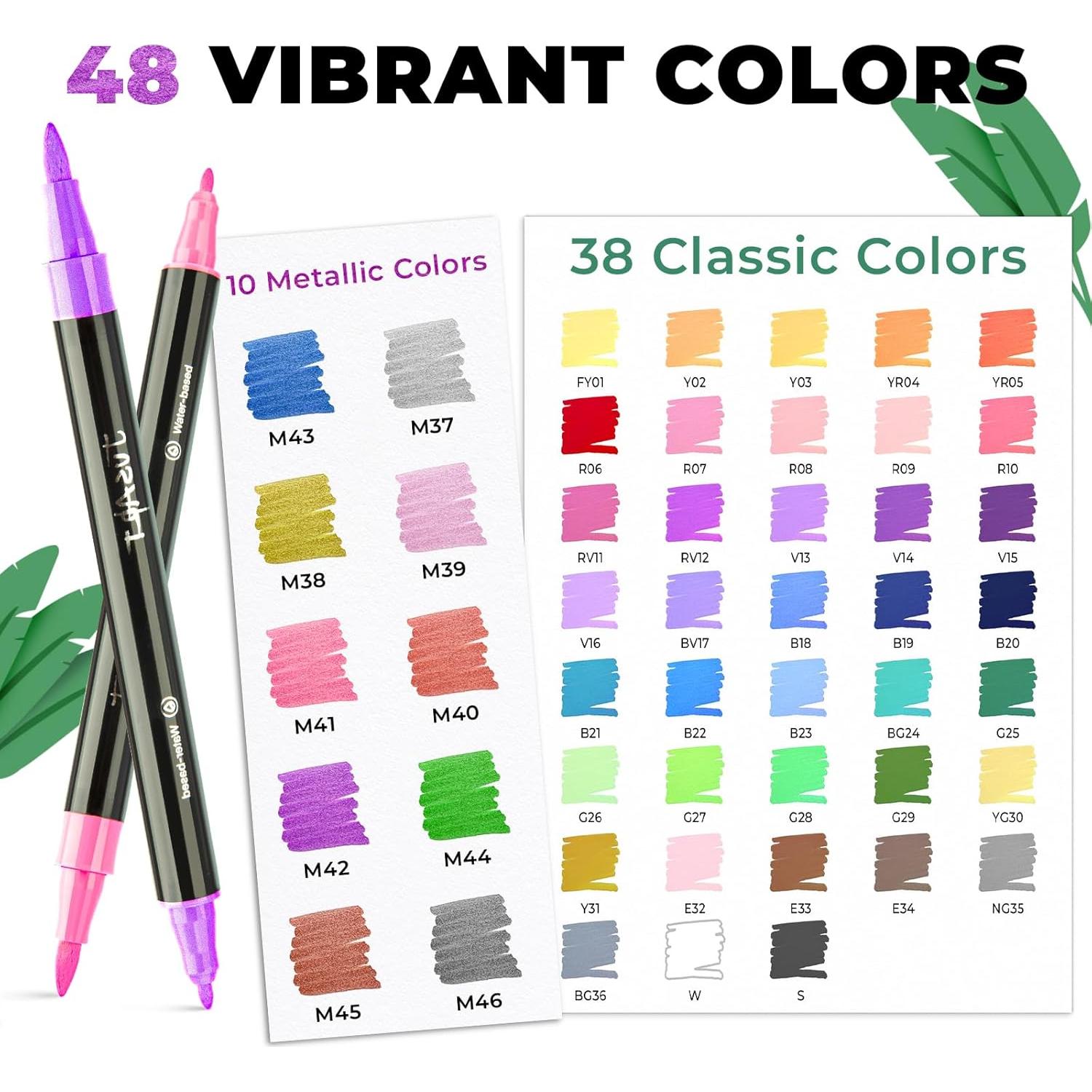 Juego de 48 Marcadores Acrílicos JusArt Doble Punta Multicolor