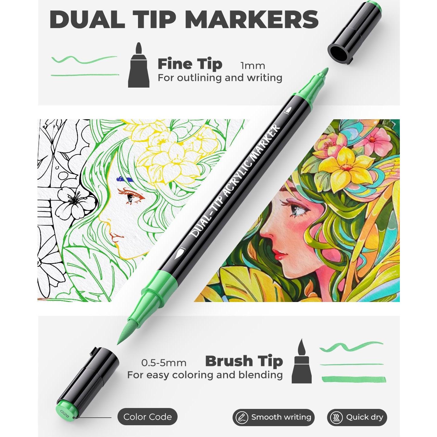 Juego de 48 Marcadores Acrílicos JusArt Doble Punta Multicolor