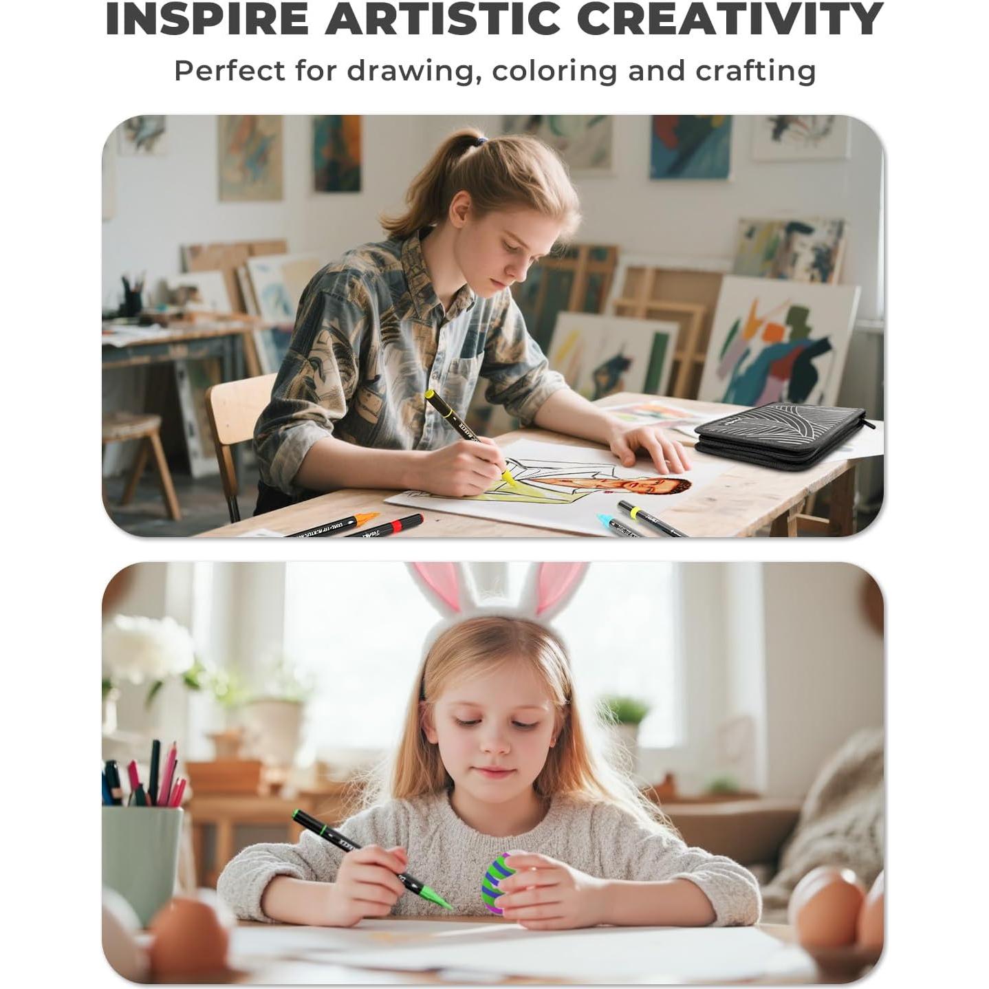 Juego de 48 Marcadores Acrílicos JusArt Doble Punta Multicolor