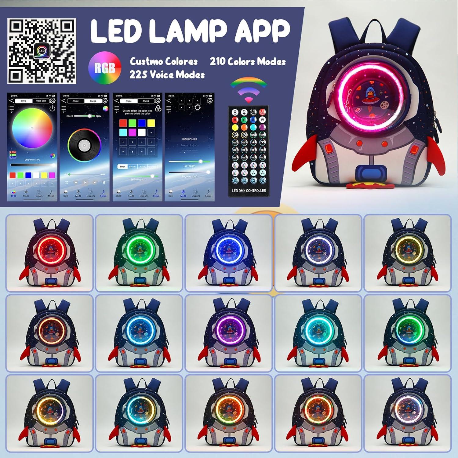 Mochila LED para Niños Yisibo Cohete 23L con Correa 3-6 años