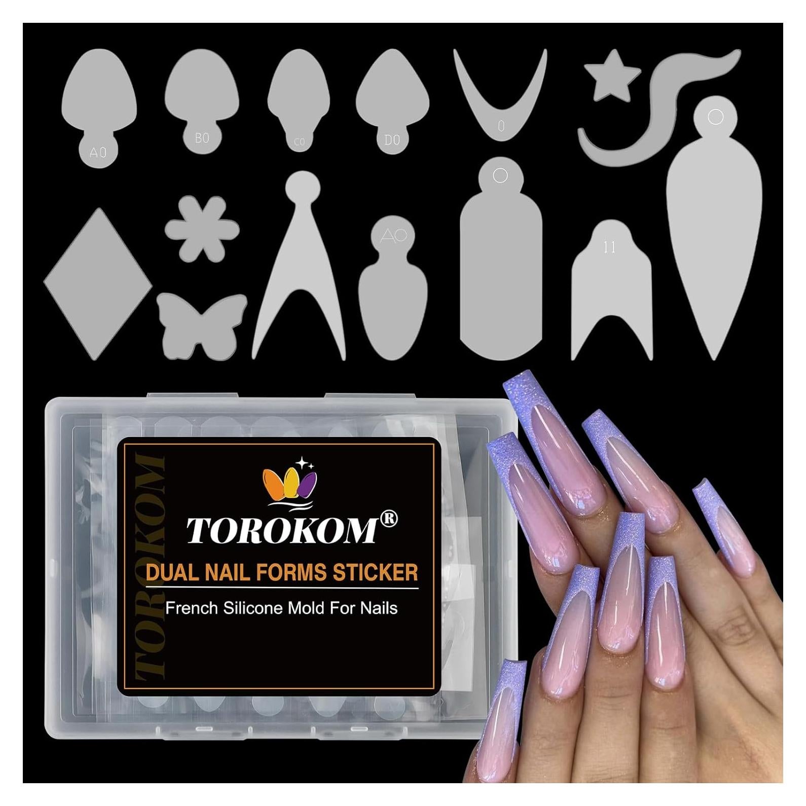 Stickers de Uñas Francesas TOROKOM 144 PCS Silicona Reutilizables