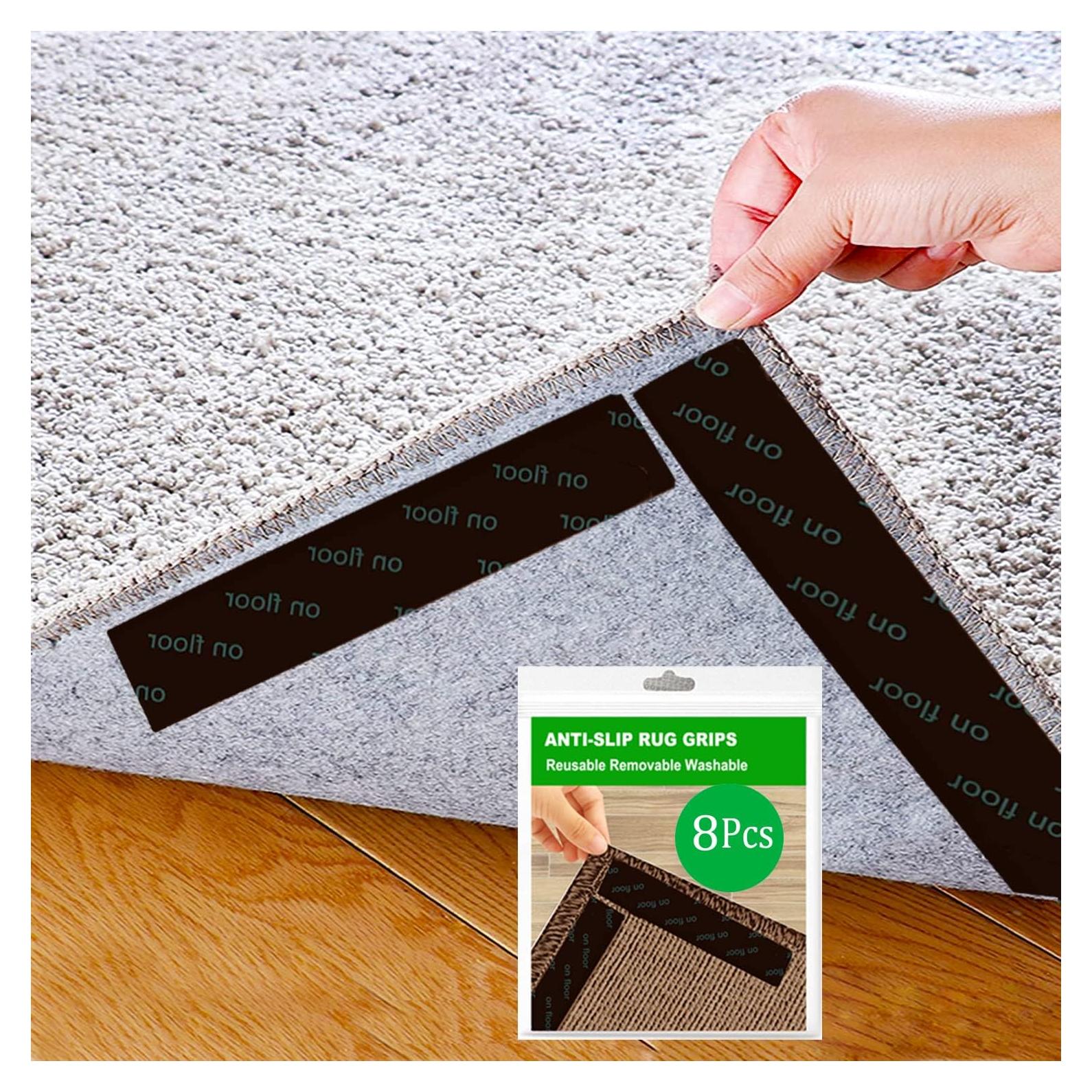 Cinta Antideslizante para Alfombra 8 Pcs - Reutilizable Negra