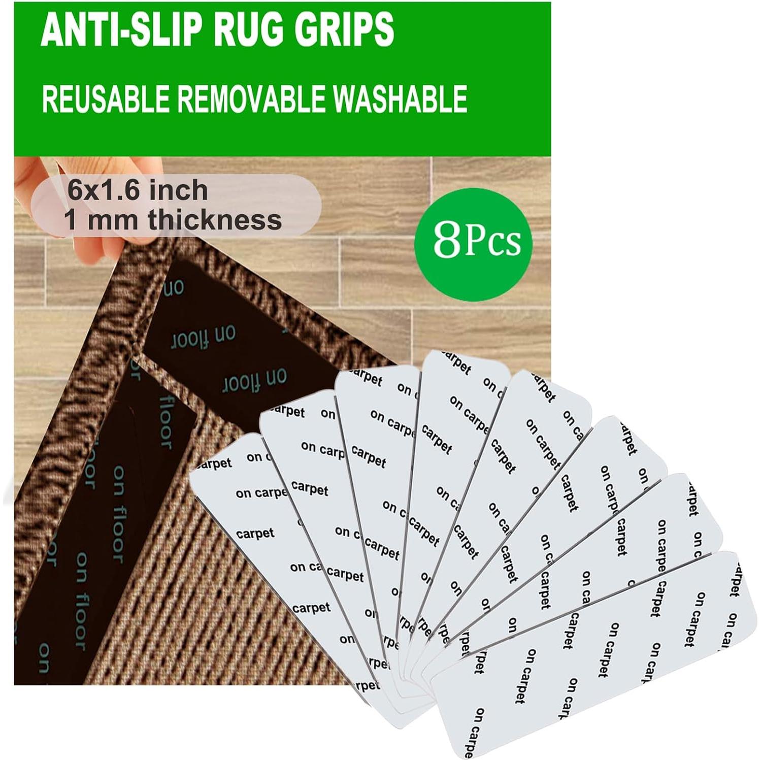 Cinta Antideslizante para Alfombra 8 Pcs - Reutilizable Negra