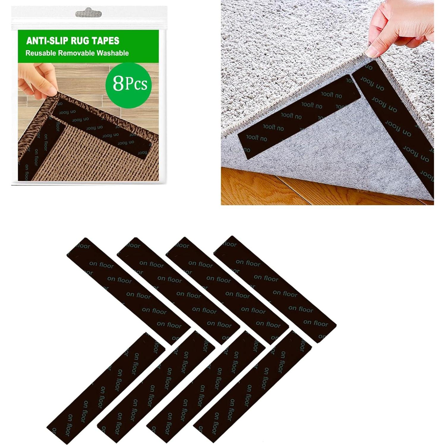 Cinta Antideslizante para Alfombra 8 Pcs - Reutilizable Negra