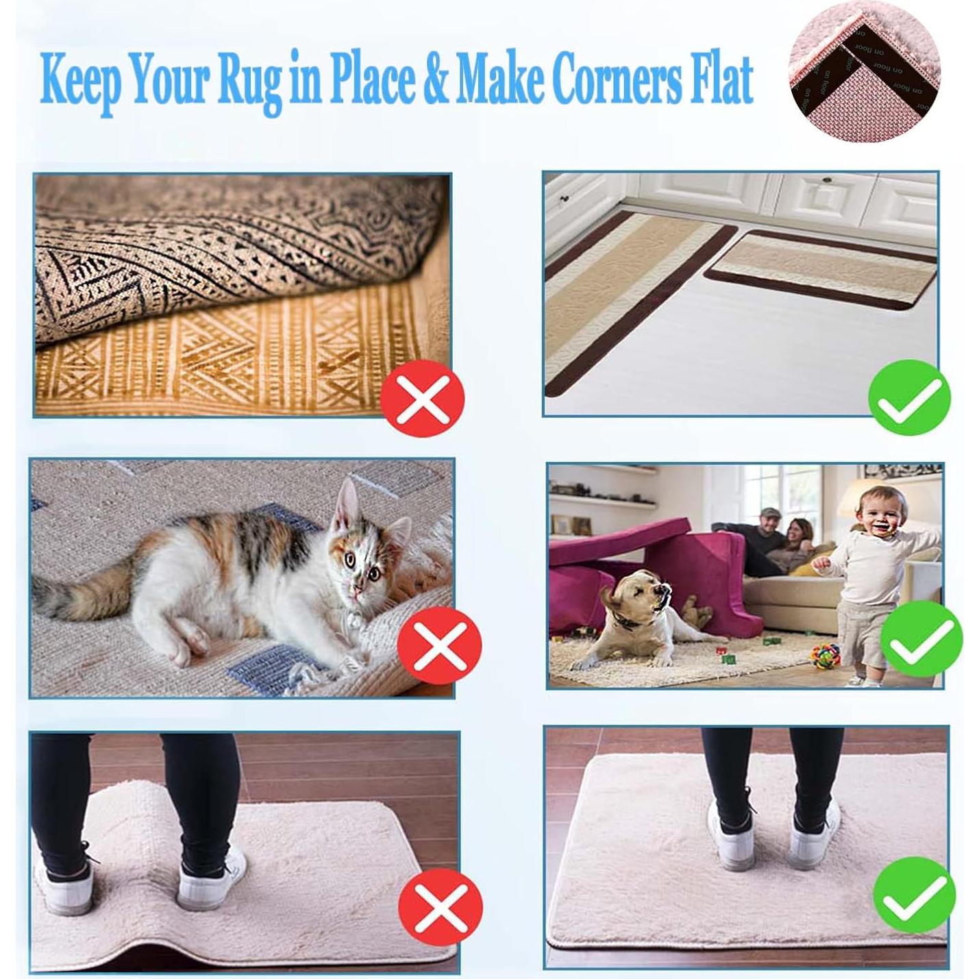 Cinta Antideslizante para Alfombra 12 Pcs Negra Reutilizable