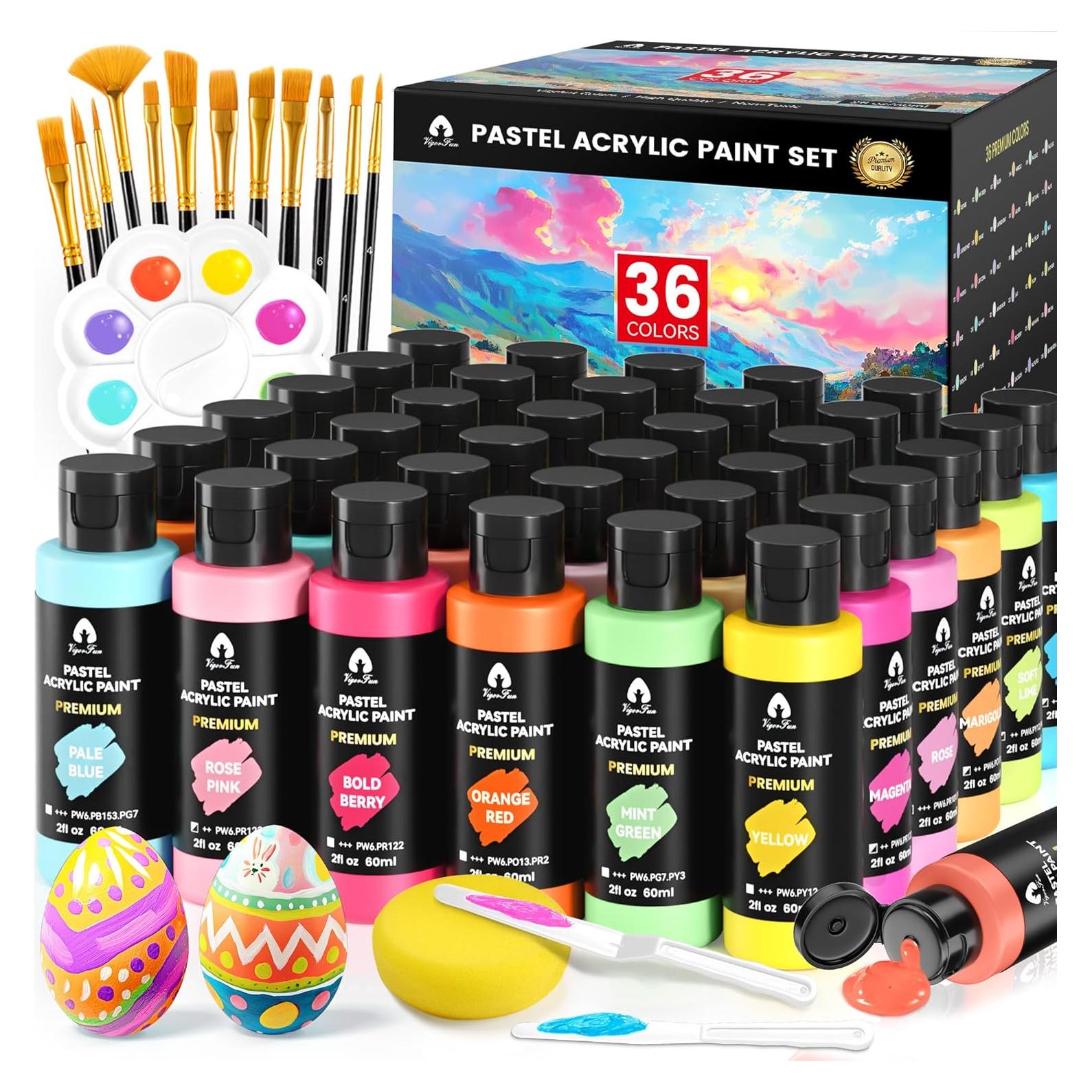 Juego de Pintura Acrílica Pastel VigorFun 52 Piezas 36 Colores