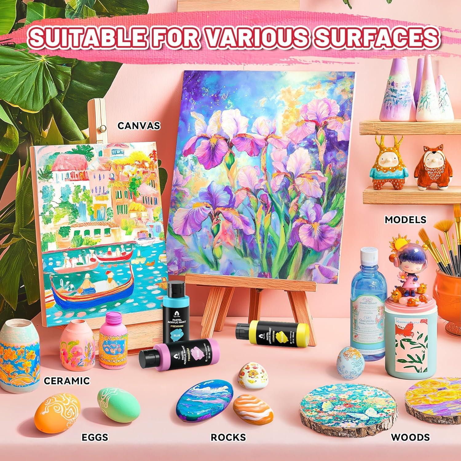 Juego de Pintura Acrílica Pastel VigorFun 52 Piezas 36 Colores