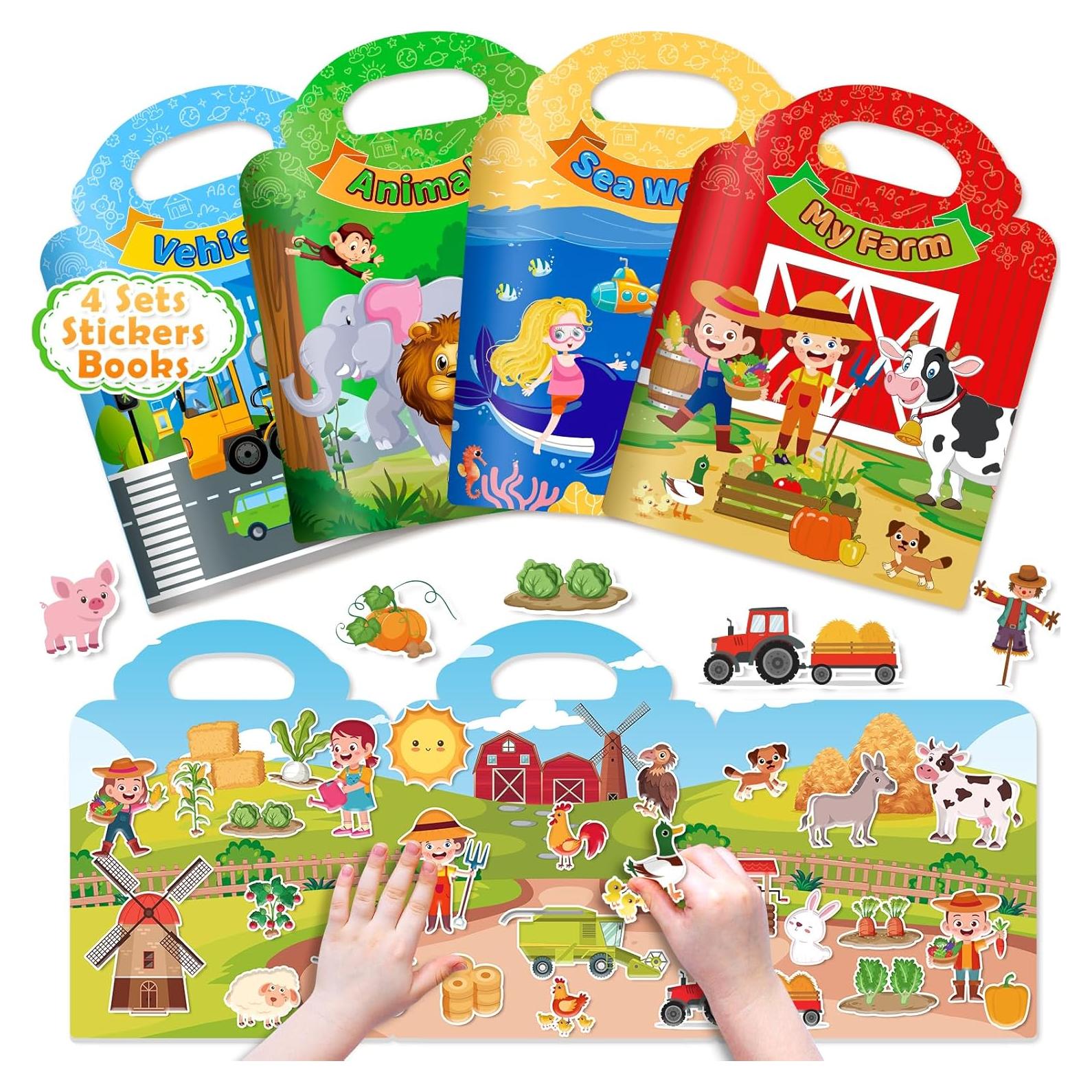 4 Libros de Pegatinas Reutilizables Uranus&No.1 para Niños