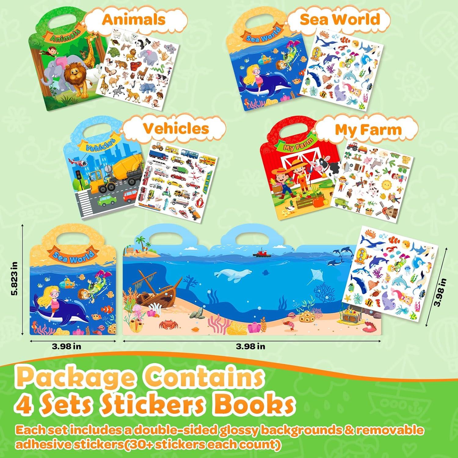 4 Libros de Pegatinas Reutilizables Uranus&No.1 para Niños