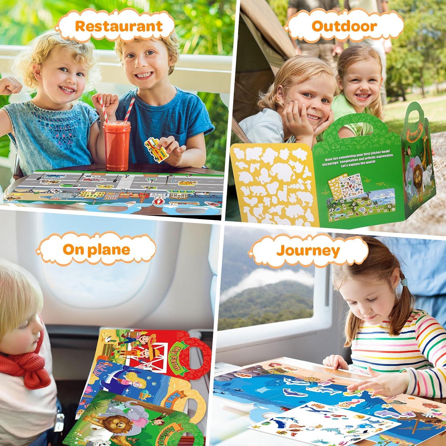 4 Libros de Pegatinas Reutilizables Uranus&No.1 para Niños