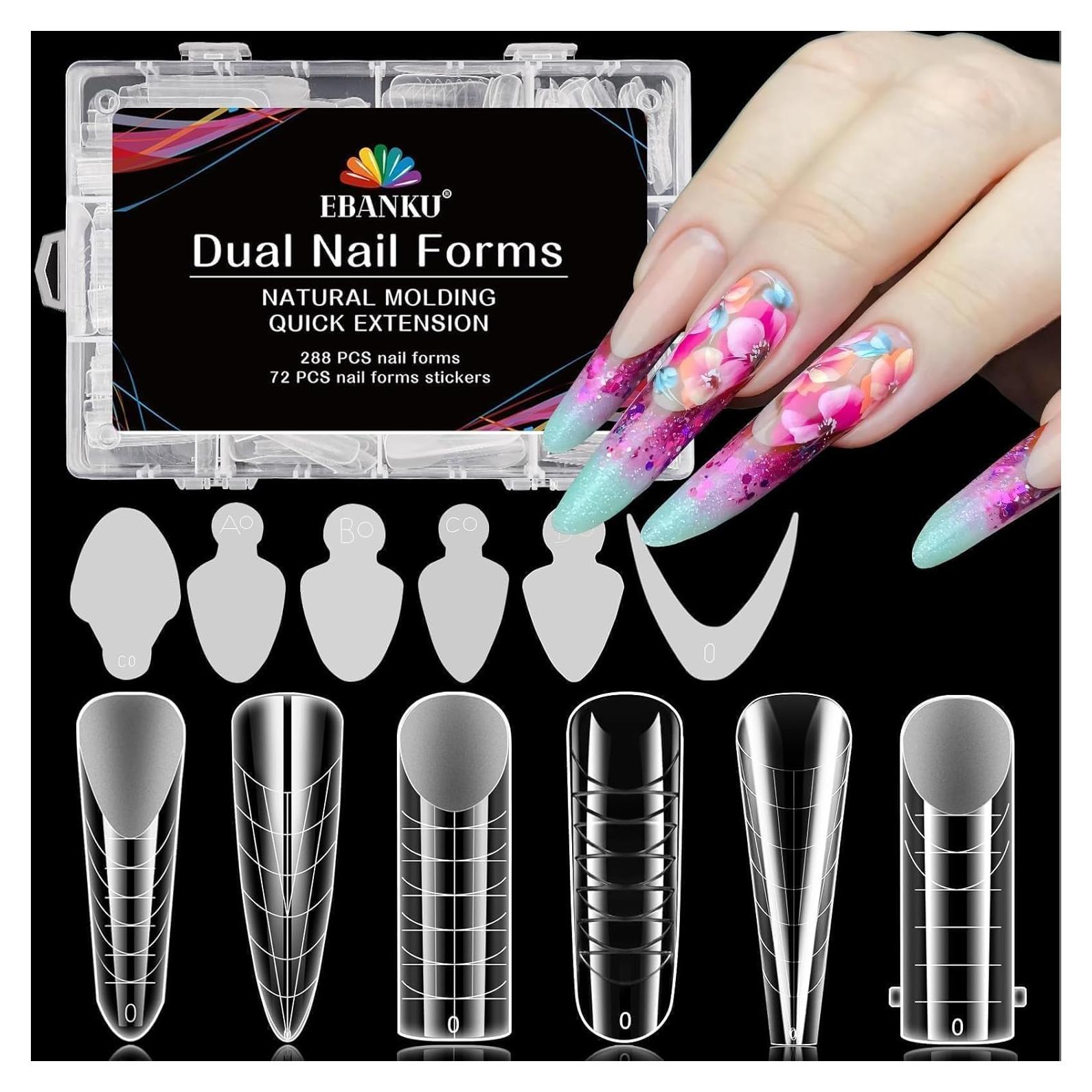 Kit de Uñas Duales EBANKU 288PCS con 76 Etiquetas Adhesivas