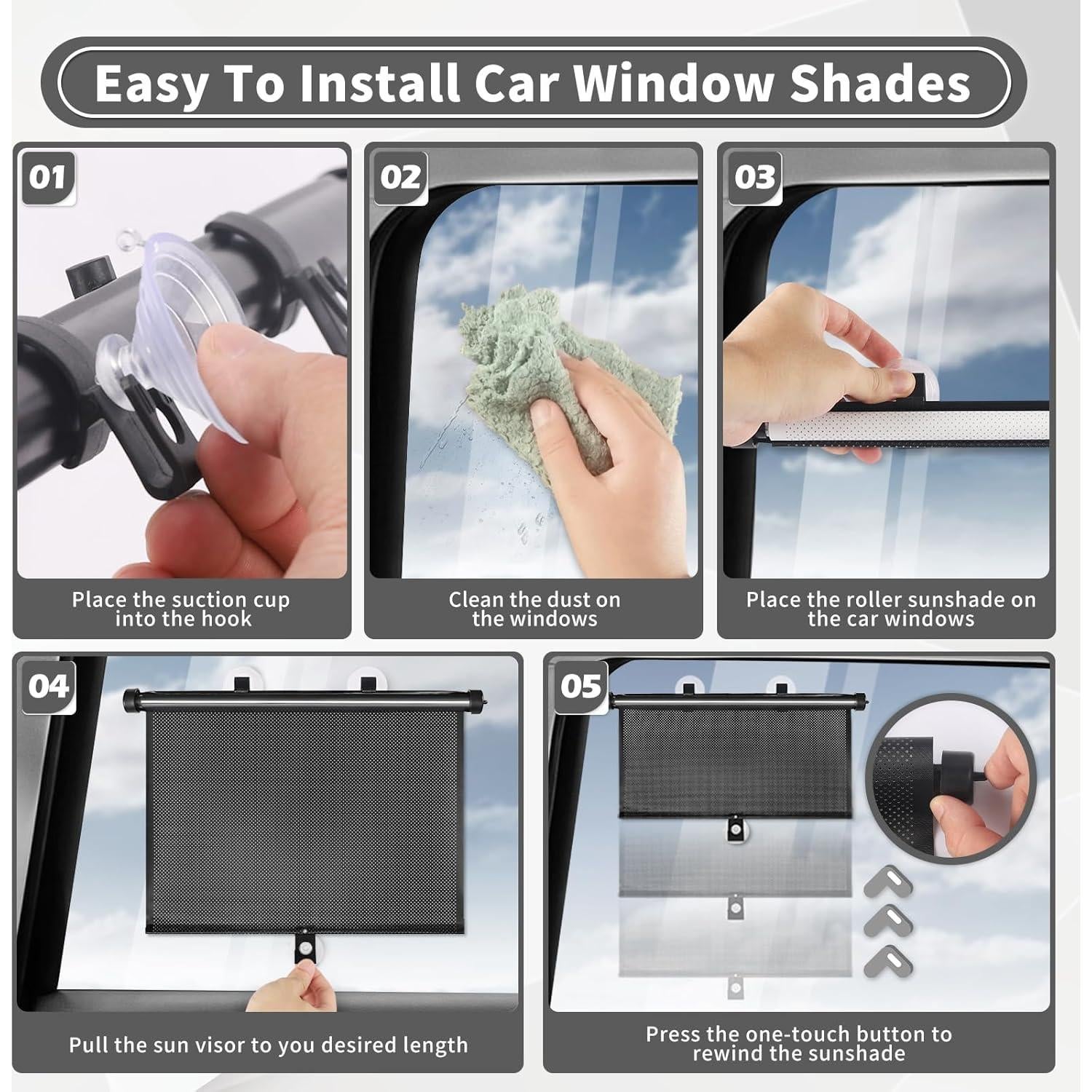 Cortinas Solares Retráctiles Sfee para Ventanas de Auto - 2 Pzas