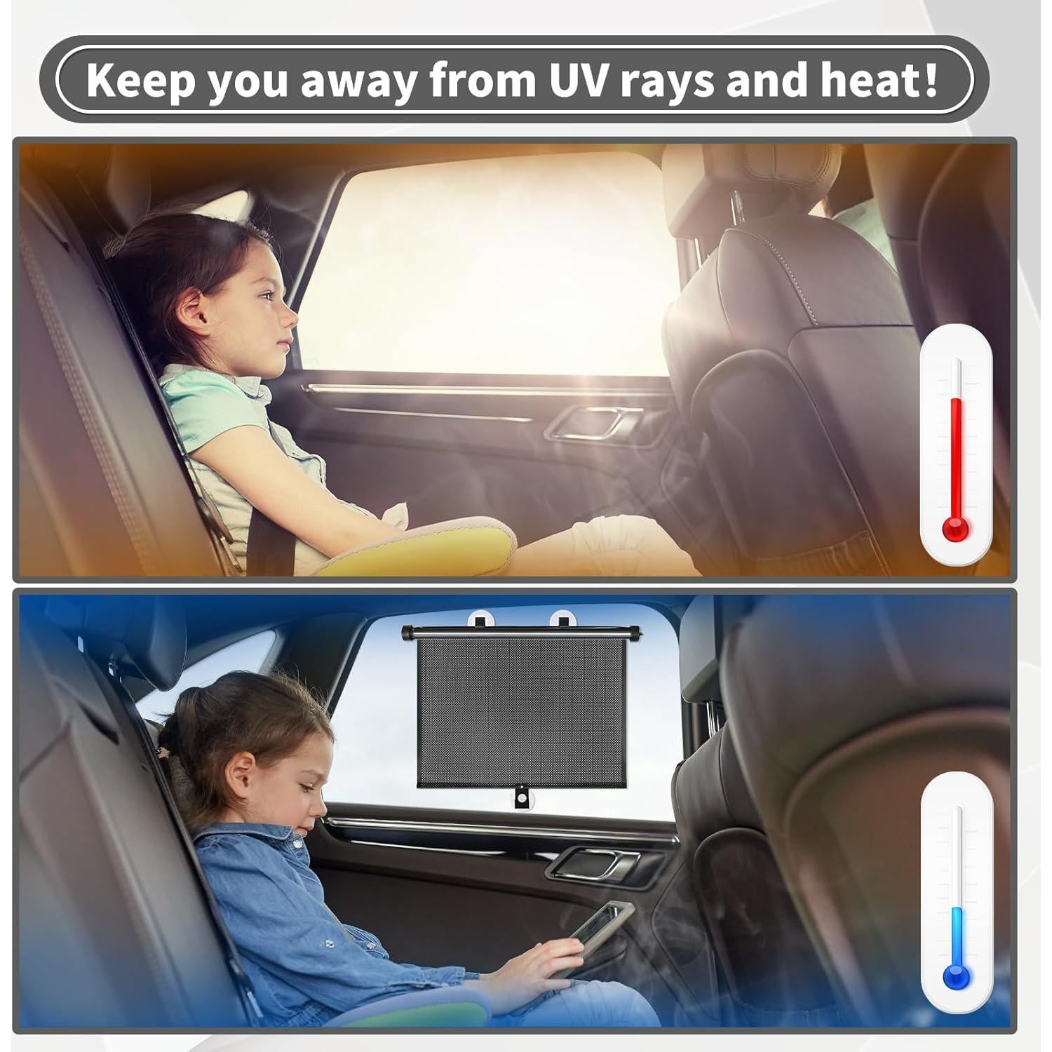 Cortinas Solares Retráctiles Sfee para Ventanas de Auto - 2 Pzas