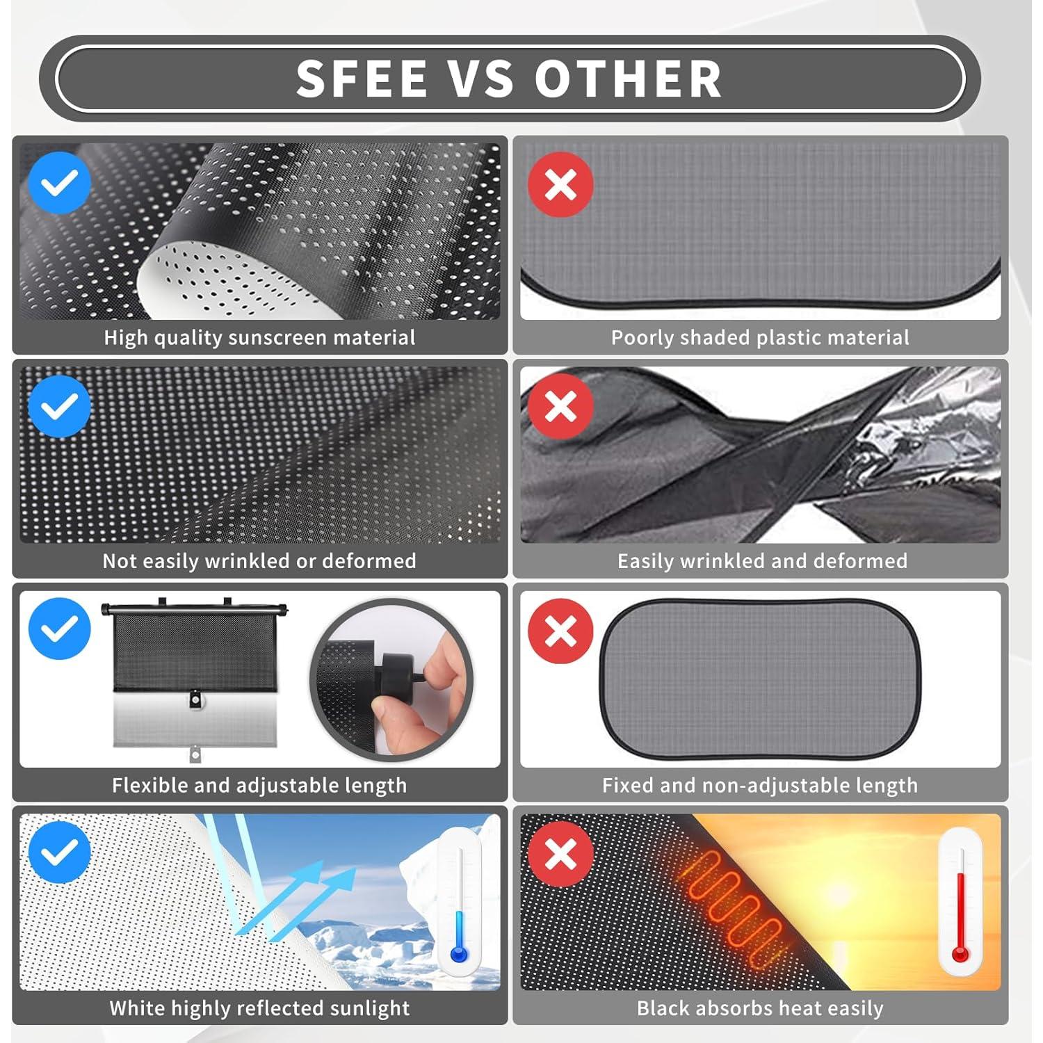 Cortinas Solares Retráctiles Sfee para Ventanas de Auto - 2 Pzas