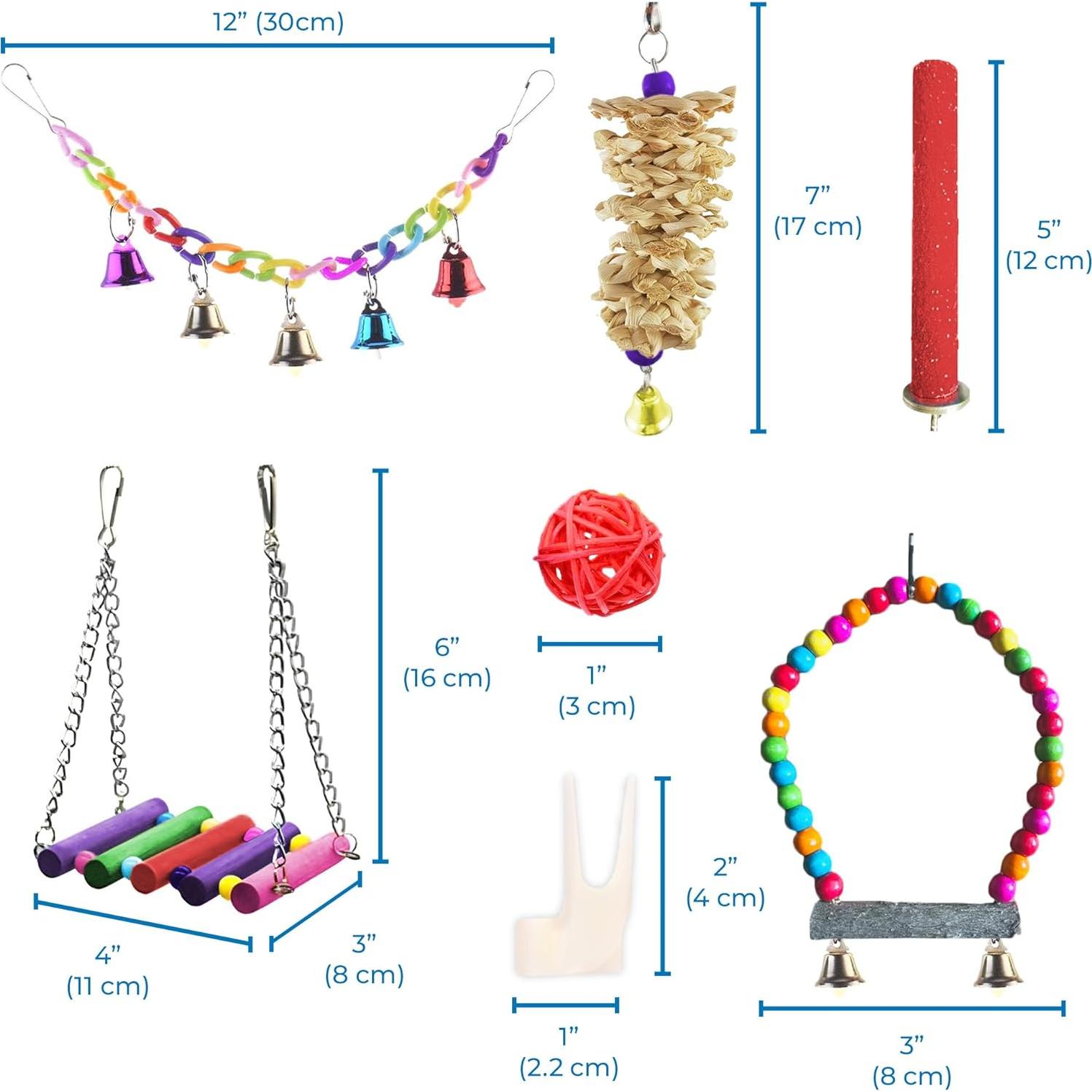 Paquete de 12 artículos para aves SunGrow - Columpios y perchas