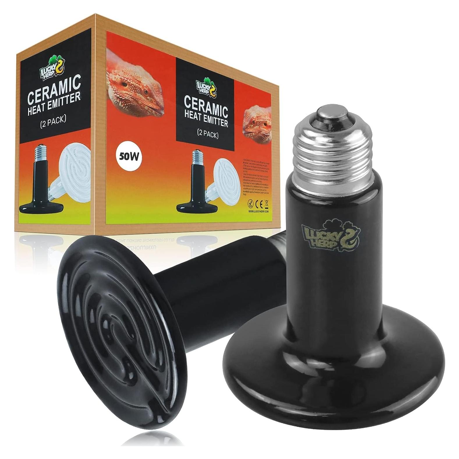 LUCKY HERP 50W Emisor de Calor Cerámico para Reptiles 2-Pack