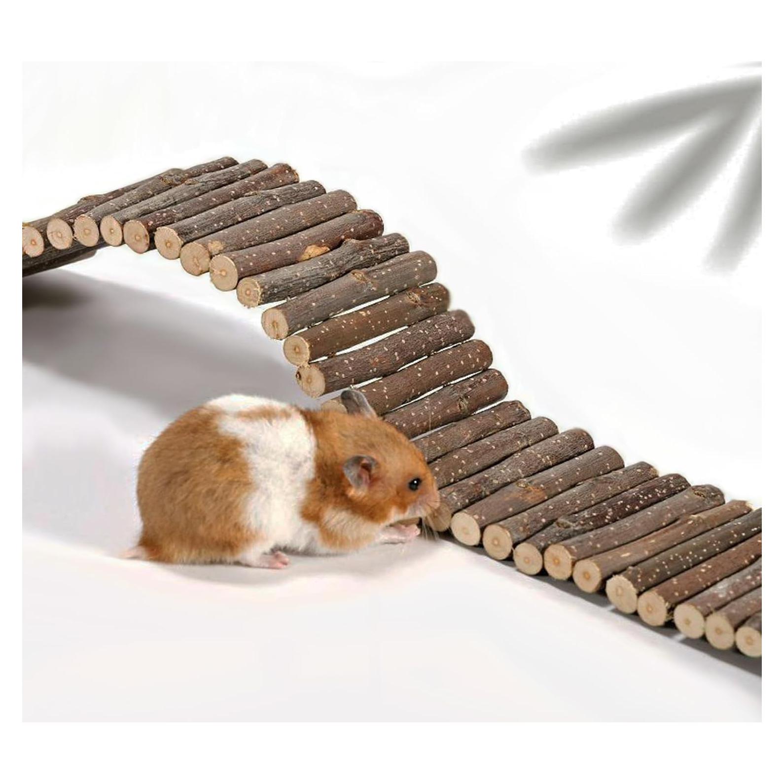 Puente de Escalera de Madera Natural para Hámster y Mascotas